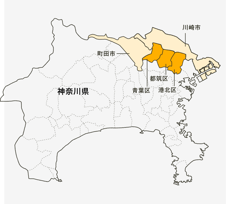 横浜市を中心とした神奈川県・東京都のマップ